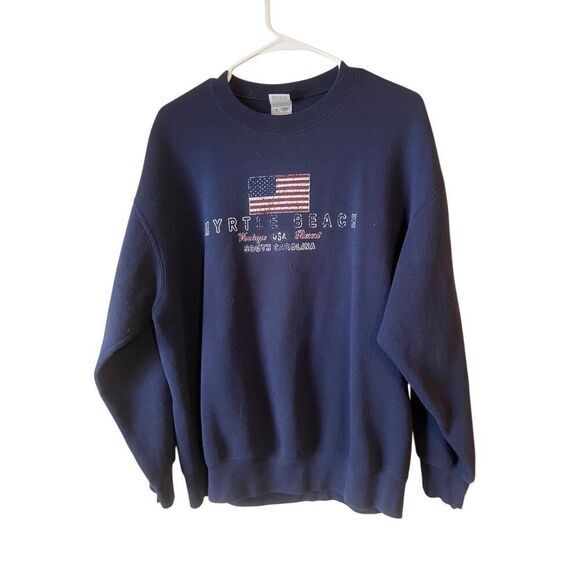 Vintage Myrtle Beach Navy Sweat Shirt L - Picture 1 of 7